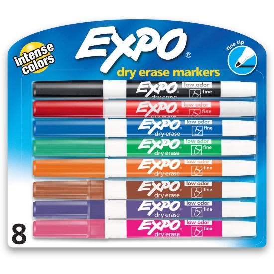 Picture of EXPO Low-Odor Dry-Erase Markers, Fine Point, Assorted Colors, Pack Of 8