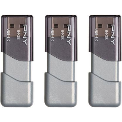 Picture of PNY Turbo Attache 3 USB 3.0 Flash Drive, 64 GB, Silver, Pack Of 3