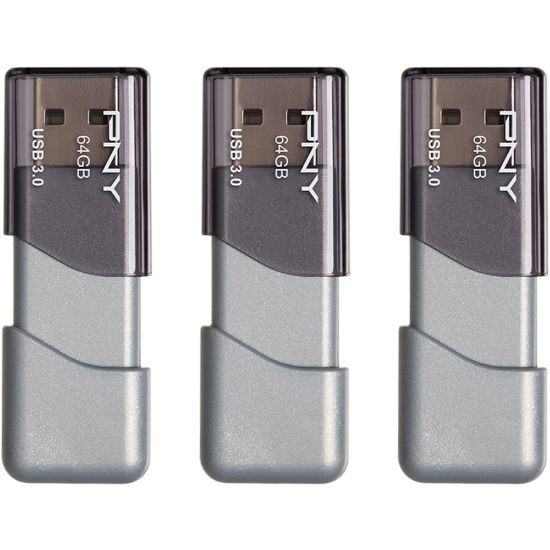 Picture of PNY Turbo Attache 3 USB 3.0 Flash Drive, 64 GB, Silver, Pack Of 3