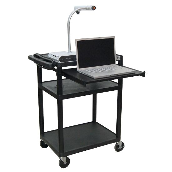 Picture of H. Wilson Audio/Visual Cart With Front Shelf And Electrical Assembly, 34inH x 24inW x 18inD, Black