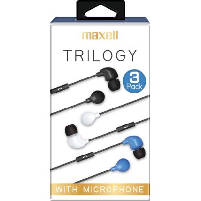 Picture of Maxell Trilogy Wired Earbuds, Black, Pack Of 3 Pairs, MAX199688