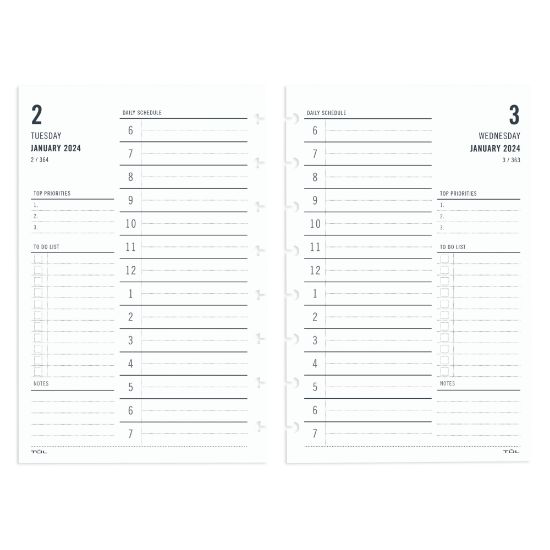 Picture of 2024 TUL Discbound Daily Planner Refill Pages, Hourly Appointment Times, Junior Size, January To December