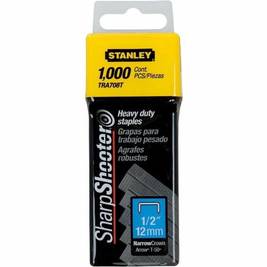 Picture of Stanley SharpShooter Heavy-Duty 1/2in Staples - Heavy Duty - 1/2in - 1/2in Leg - 3/8in Crown - Silver - 1000 / Box