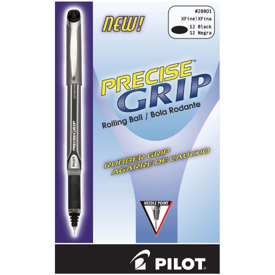 Picture of Pilot Precise Grip Liquid Ink Rollerball Pens, Extra Fine Point, 0.5 mm, Black Metallic Barrel, Black Ink, Pack Of 12 Pens