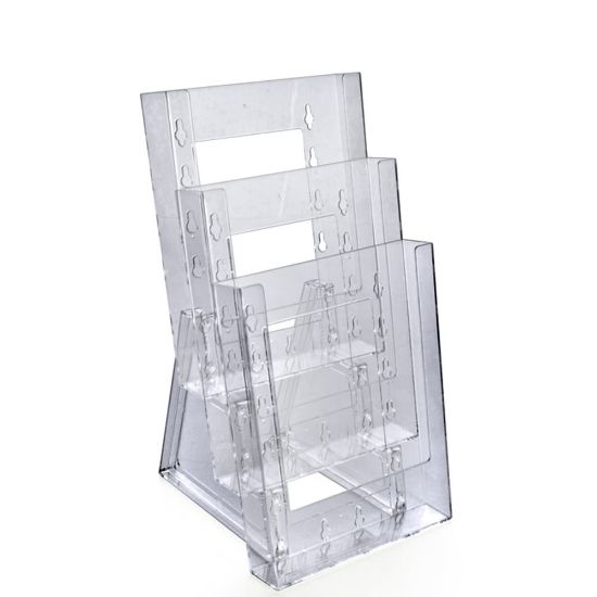 Picture of Azar Displays Tiered Modular 3-Pocket Crystal Styrene Brochure Holders, 11 3/4inH x 6 1/4inW x 7inD, Clear, Pack Of 2