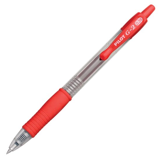 Picture of Pilot G2 Retractable Gel Pens, Ultra Fine Point, 0.38 mm, Clear Barrels, Red Ink, Pack Of 12