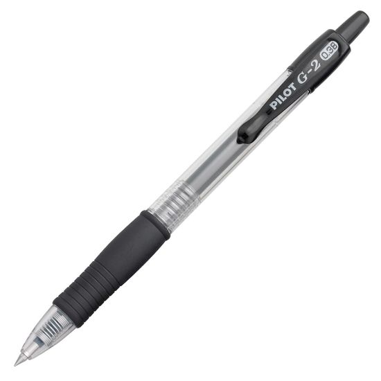 Picture of Pilot G2 Retractable Gel Pens, Ultra Fine Point, 0.38 mm, Clear Barrels, Black Ink, Pack Of 12