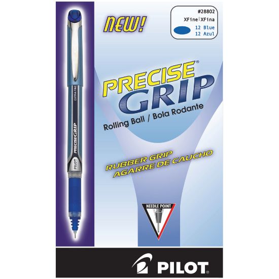 Picture of Pilot Precise Grip Liquid Ink Rollerball Pens, Extra Fine Point, 0.5 mm, Blue Metallic Barrel, Blue Ink, Pack Of 12 Pens