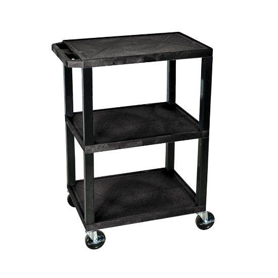 Picture of H. Wilson 3-Shelf Plastic Specialty Utility Cart, 34inH x 24inW x 18inD, Black Shelves/Black Legs