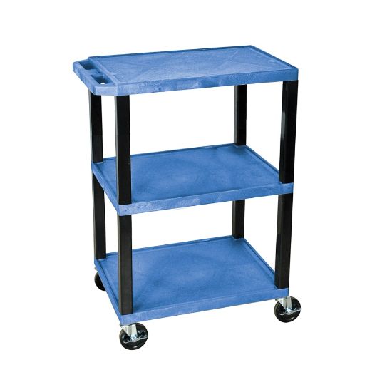 Picture of H. Wilson 3-Shelf Plastic Specialty Utility Cart, 34inH x 24inW x 18inD, Blue Shelves/Black Legs