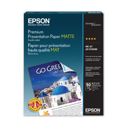 Picture of Epson Double-Sided Premium Presentation And Photo Paper, Letter Size (8 1/2in x 11in), Pack Of 50 Sheets, 47 Lb, Matte White