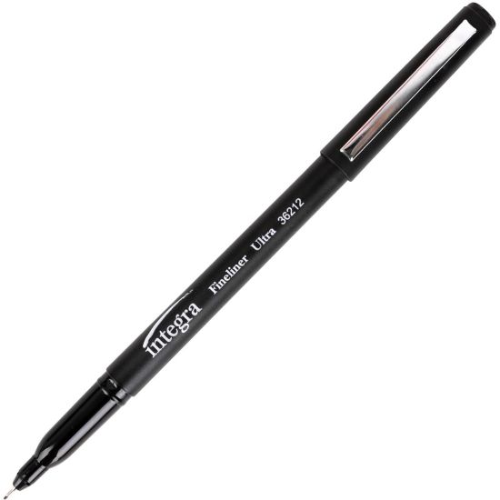 Picture of Integra Fineliner Ultra Fine Permanent Markers - Ultra Fine Marker Point - Black - 12 / Pack