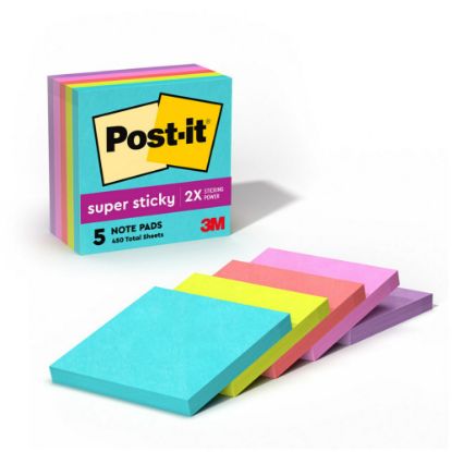 Picture of Post-it Super Sticky Notes, 3 in x 3 in, 5 Pads, 90 Sheets/Pad, 2x the Sticking Power, Supernova Neons Collection