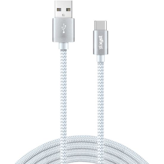 Picture of XYST Charge and Sync USB to USB-C Braided Cable, 10 Ft. (White) - 10 ft USB/USB-C Data Transfer Cable - First End: 1 x USB 2.0 Type C- Male - Second End: 1 x USB Type A - Male - White