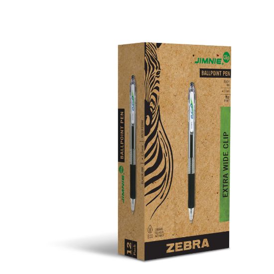 Picture of Zebra Pen Eco Jimnie Clip Retractable Ballpoint Pens, Pack Of 12, Medium Point, 1.0 mm, Black Barrel, Black Ink