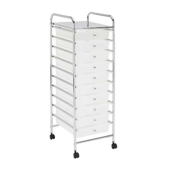 Picture of Realspace 10-Drawer Mobile Cart, 35-13/16inH x 12-5/8inW x 14-3/8inD, White/Chrome