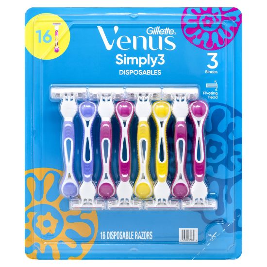 Picture of Venus Simply3 Disposables, Assorted Colors, Pack Of 16 Razors