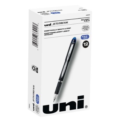 Picture of uni-ball Jetstream Ballpoint Pens, Bold Point, 1.0 mm, Black Barrel, Blue Ink, Box Of 12