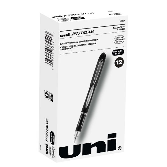 Picture of uni-ball Jetstream Ballpoint Pens, Bold Point, 1.0 mm, Black Barrel, Black Ink, Box Of 12