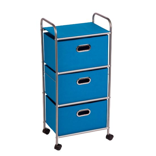 Picture of Honey-can-do CRT-02347 3-Drawer Rolling Fabric Cart, Blue - 3 Drawer - 11.5in Length x 16.1in Width x 35.5in Height - Blue