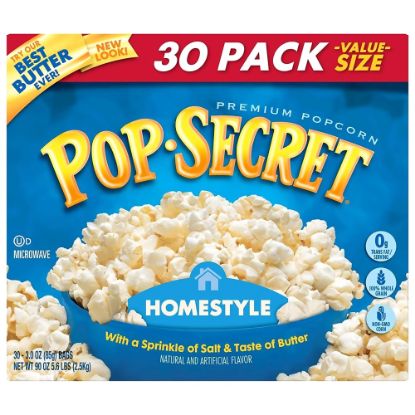 Picture of Pop Secret Premium Popcorn, Homestyle, 3 Oz, Pack Of 30