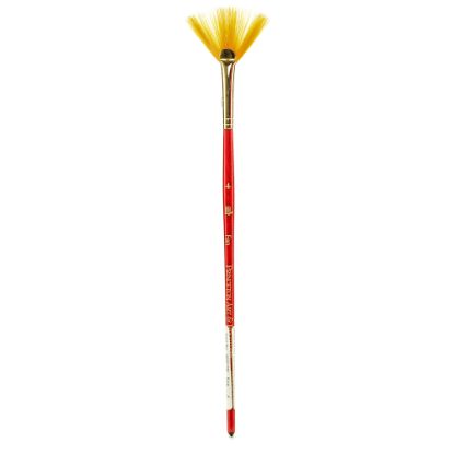 Picture of Princeton Series 4050 Heritage Synthetic Sable Watercolor Short-Handle Paint Brush, Size 4, Fan Bristle, Sable Hair, Red