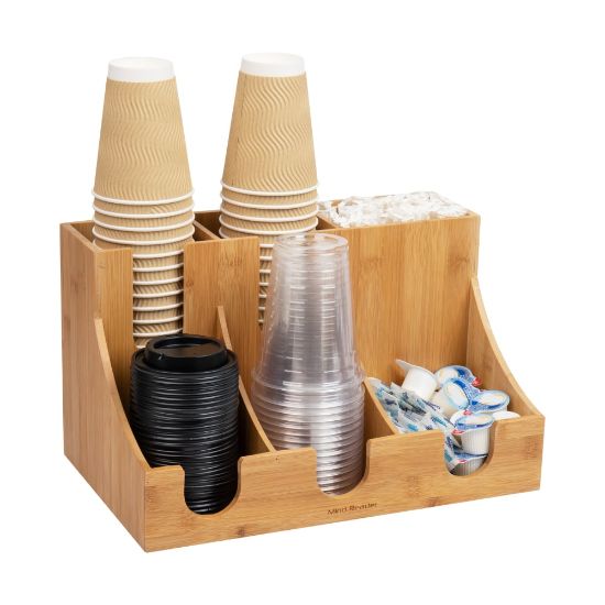 Picture of Mind Reader 6-Compartment Cup and Condiment Countertop Organizer, 8-1/2inH x 14-1/2inW x 9inD, Brown