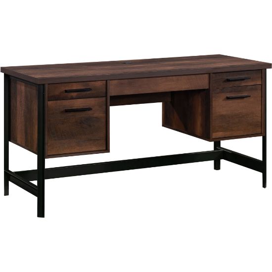 Picture of Sauder Briarbrook 60inW Commercial Computer Desk With Floating Pedestals, Barrel Oak/Black