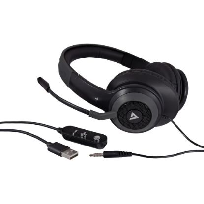 Picture of V7 Premium Over-Ear Stereo Headset with Boom Mic - Stereo - USB, Mini-phone - Wired - 32 Ohm - 20 Hz - 20 kHz - Over-the-head - Binaural - Circumaural - 4.92 ft Cable - Noise Canceling - Gray, Black