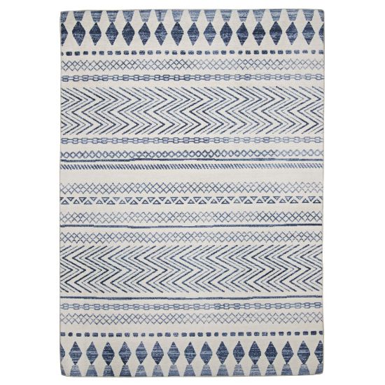 Picture of Linon Washable Outdoor Area Rug, Gebert, 7ft x 9ft, Ivory/Blue