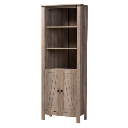 Picture of Baxton Studio Modern And Contemporary Transitional 76inH 5-Shelf Bookcase With Doors, Natural Oak