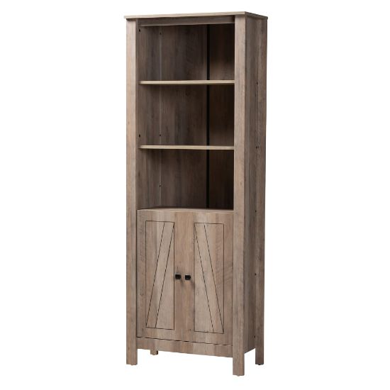 Picture of Baxton Studio Modern And Contemporary Transitional 76inH 5-Shelf Bookcase With Doors, Natural Oak