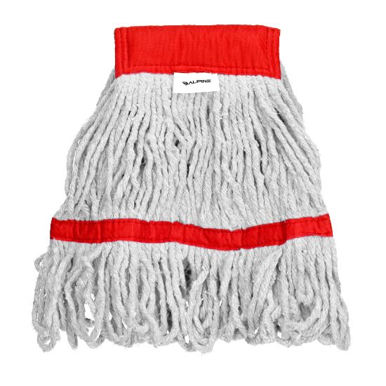 Picture of Alpine Industries Cotton Loop-End Mop Heads With 5in Head And Tail Bands, 16 Oz, White/Red, Set Of 12 Heads