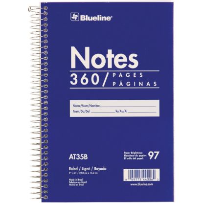 Picture of Blueline White Paper Wirebound Steno Pad - 360 Sheets - Spiral - Front Ruling Surface - 9in x 6in - White Paper - Blue Cover - Cardboard Cover - Flexible Cover - 1Each