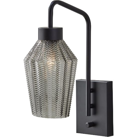 Picture of Adesso Belfry Wall Lamp, 16-1/2inH x 6-1/2inW, Smoke Shade/Black Base