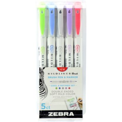 Picture of Zebra Pen MILDLINER Double-Ended Creative Markers, Pack Of 5, Brush/Fine Point, Assorted Ink Colors