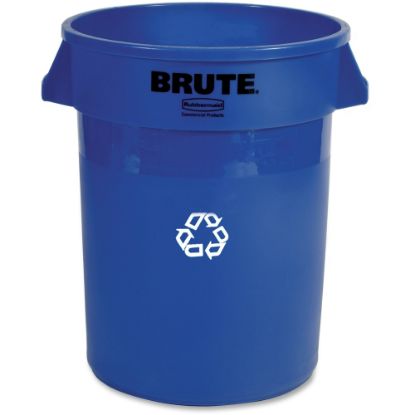 Picture of Rubbermaid Commercial Brute Vented Recycling Container - 32 gal Capacity - Round - 27.3in Height x 22in Width x 22in Depth - Plastic, Stainless Steel - Blue - 6 / Carton