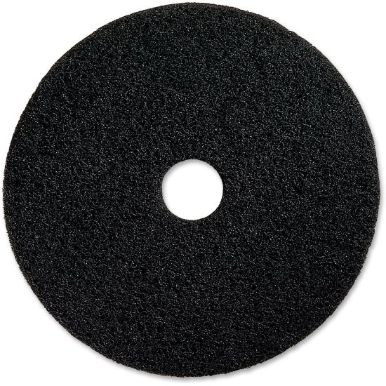 Picture of Genuine Joe Black Floor Stripping Pad - 16in Diameter - 5/Carton x 16in Diameter x 1in Thickness - Resin, Fiber - Black