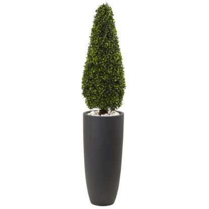 Picture of Nearly Natural 50inH Plastic Boxwood Topiary With Cylinder Planter, Gray/Green