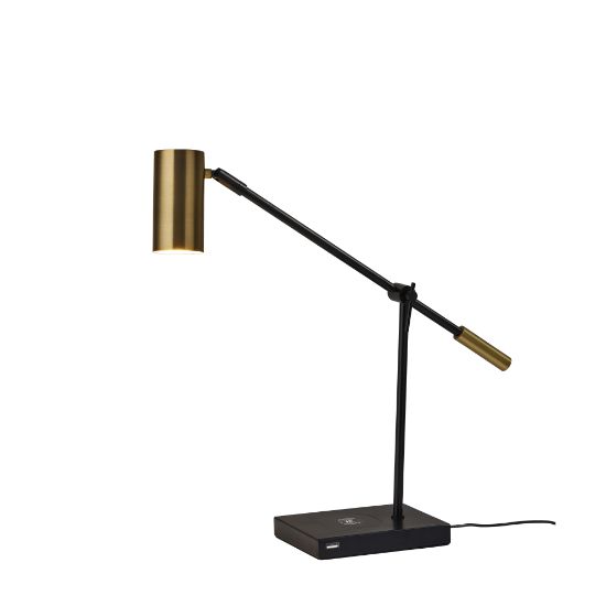 Picture of Adesso Collette AdessoCharge LED Desk Lamp, Adjustable Height, 22-1/2inH, Antique Brass Shade/Black Base