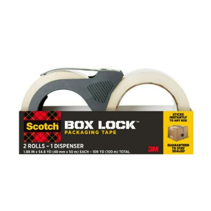 Picture of Scotch Box Lock Packing Tape, 1.88in x 54.6 yd, 2 Tape Rolls with Dispensers, Extreme Grip Box Packaging Tape for Shipping and Mailing