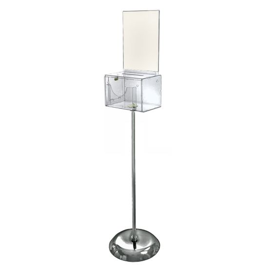 Picture of Azar Displays Plastic Suggestion Box, Pedestal Floor Stand, With Lock, Large, 6 1/4inH x 9inW x 6 1/4inD, Clear