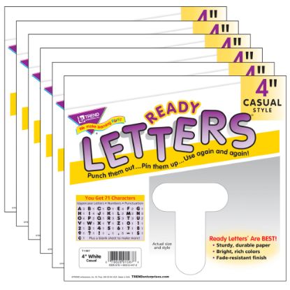 Picture of TREND Ready Letters, 4in, Casual Uppercase, White, Set Of 6 Packs