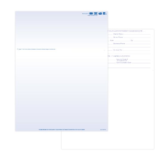 Picture of Laser 2-Sided Healthcare Medical Billing Statements, Preprinted MC/Visa/Discover/AMEX Credit Card Accepted, 1-Part, 8-1/2in x 11in, Blue, Pack Of 2,500 Sheets