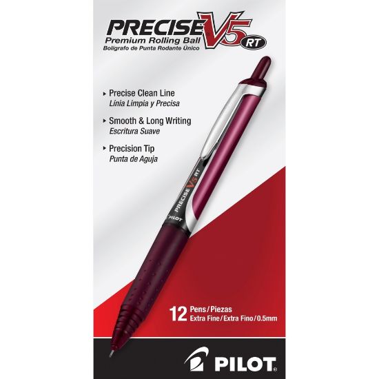 Picture of Pilot PRECISE Rollingball Retractable Pens, Pack Of 12, Extra Fine Point, 0.5 mm, Rubber Barrel, Red Ink