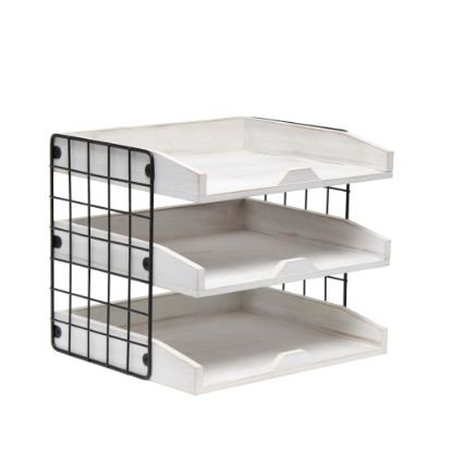 Picture of Elegant Designs Home Office 3-Shelf Desk Organizer Mail Letter Tray, 10-1/2inH x 10-1/2inW x 12-1/2inD, Whitewash