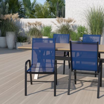 Picture of Flash Furniture Brazos Series Outdoor Stack Chairs, Navy/Black, Pack Of 4 Chairs