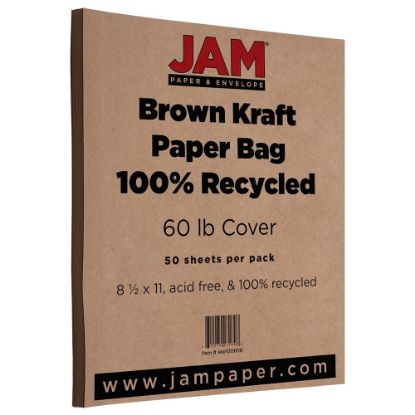 Picture of JAM Paper Card Stock, Brown Kraft, Letter (8.5in x 11in), 60 Lb, Pack Of 50