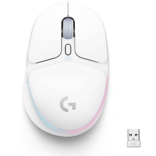 Picture of Logitech G705 Gaming Mouse - Wireless - Bluetooth/Radio Frequency - Rechargeable - White Mist - USB - 8200 dpi - 6 Button(s) - 6 Programmable Button(s)