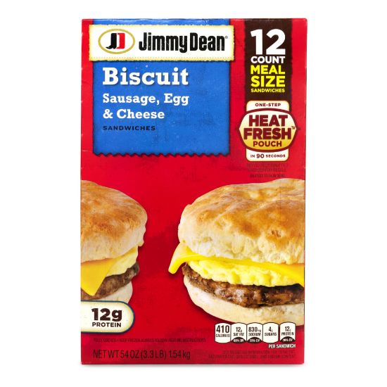 Picture of Jimmy Dean Sausage, Egg and Cheese Biscuit Breakfast Sandwiches, 54.08 Oz, Pack Of 12 Sandwiches